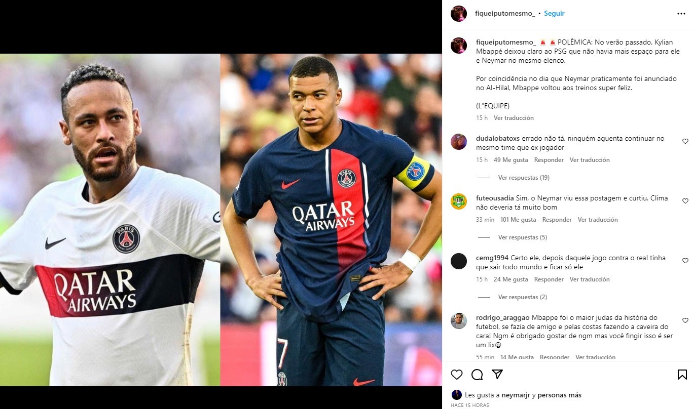 Neymar nhấn nút like xác nhận sự bất đồng với Mbappe