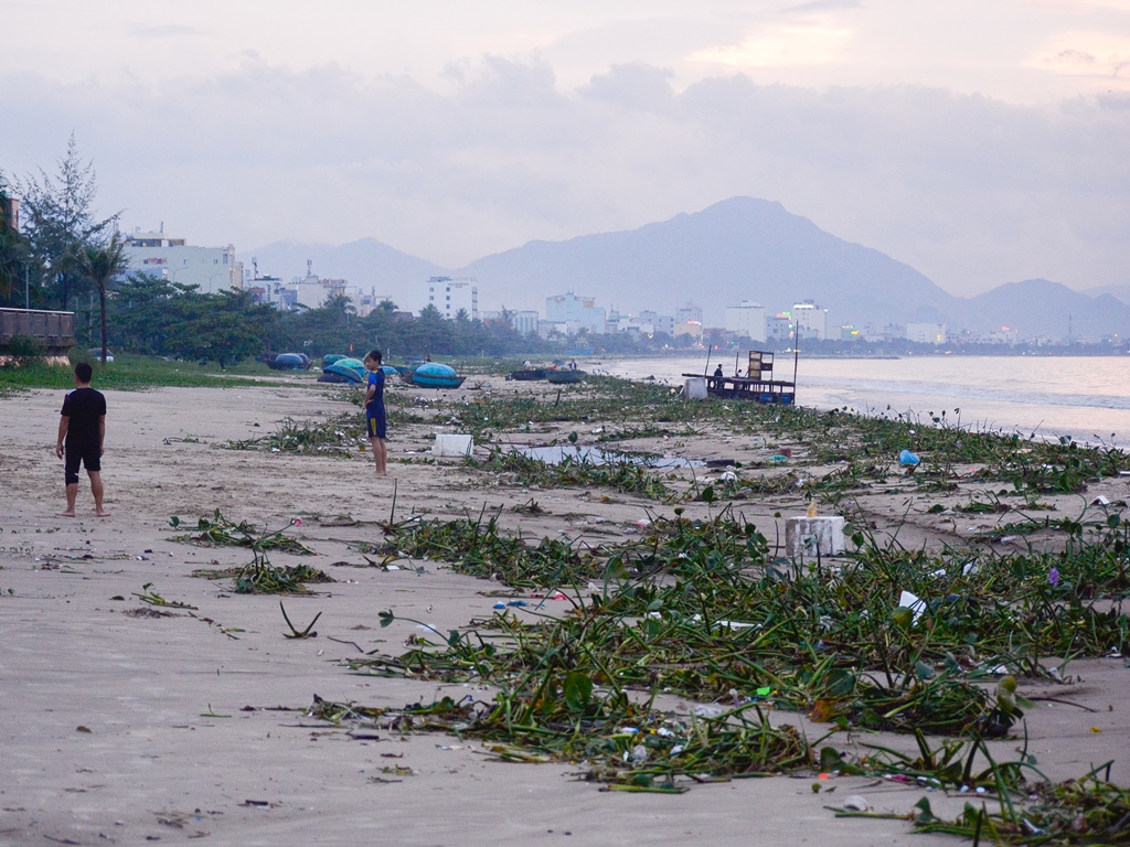 Ngổn ngang rác thải ở bờ biển Đà nẵng sau mưa lũ - Ảnh 1.