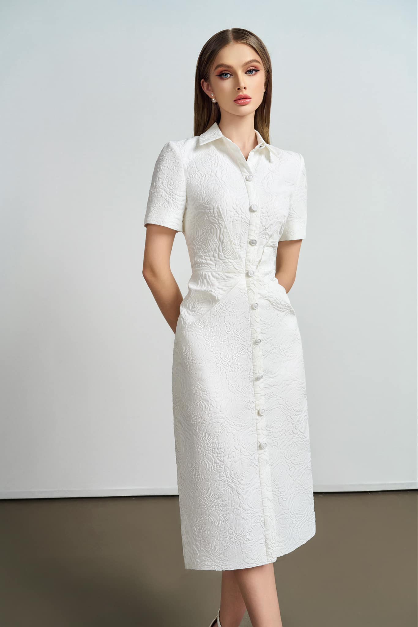 Đầm suông sơ mi phối thắt lưng KK115-06 | Thời trang công sở K&K Fashion