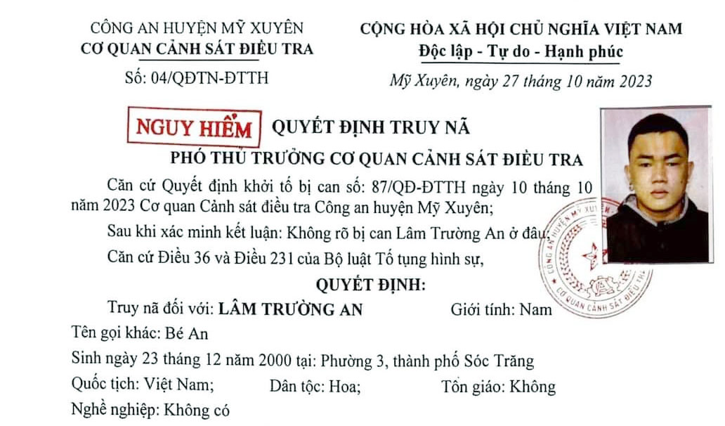 Sóc Trăng: Truy nã, truy tìm 4 nghi phạm gây rối trật tự công cộng - Ảnh 1. Sóc Trăng: Truy nã, truy tìm 4 nghi phạm gây rối trật tự công cộng - Ảnh 1.