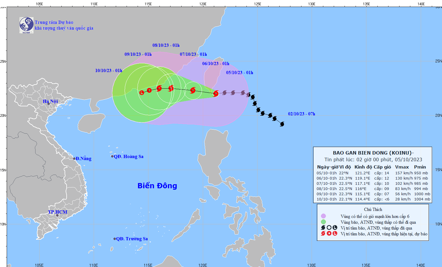 Tin tức thời tiết hôm nay, 5.10.2023: Bão Koinu gây gió giật cấp 17 trên biển - Ảnh 1.