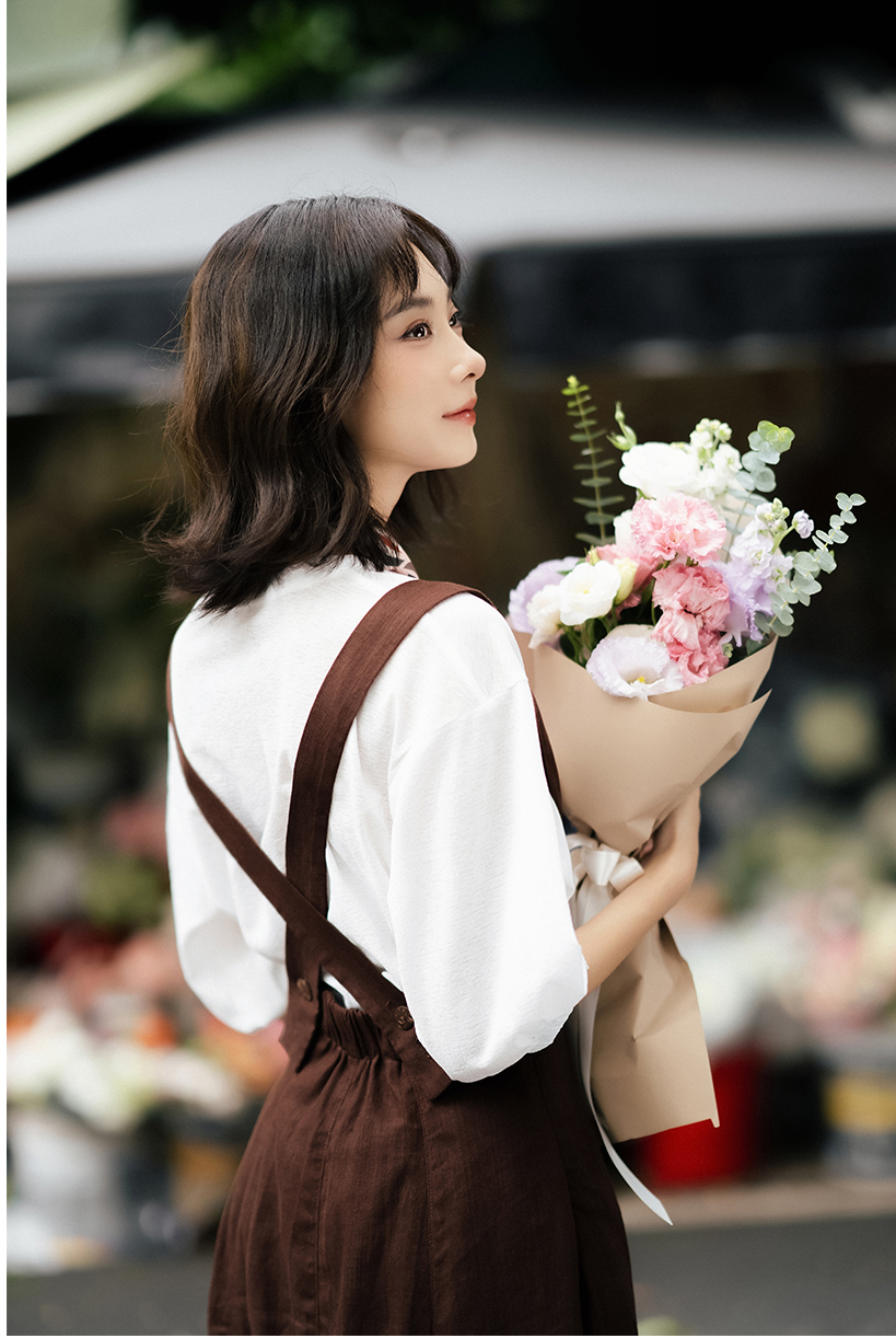 Mua Set váy yếm nữ đen dài 2 dây dáng suông kèm áo sơ mi trắng kiểu dáng  Hàn Quốc NITEHY 4 - Yeep