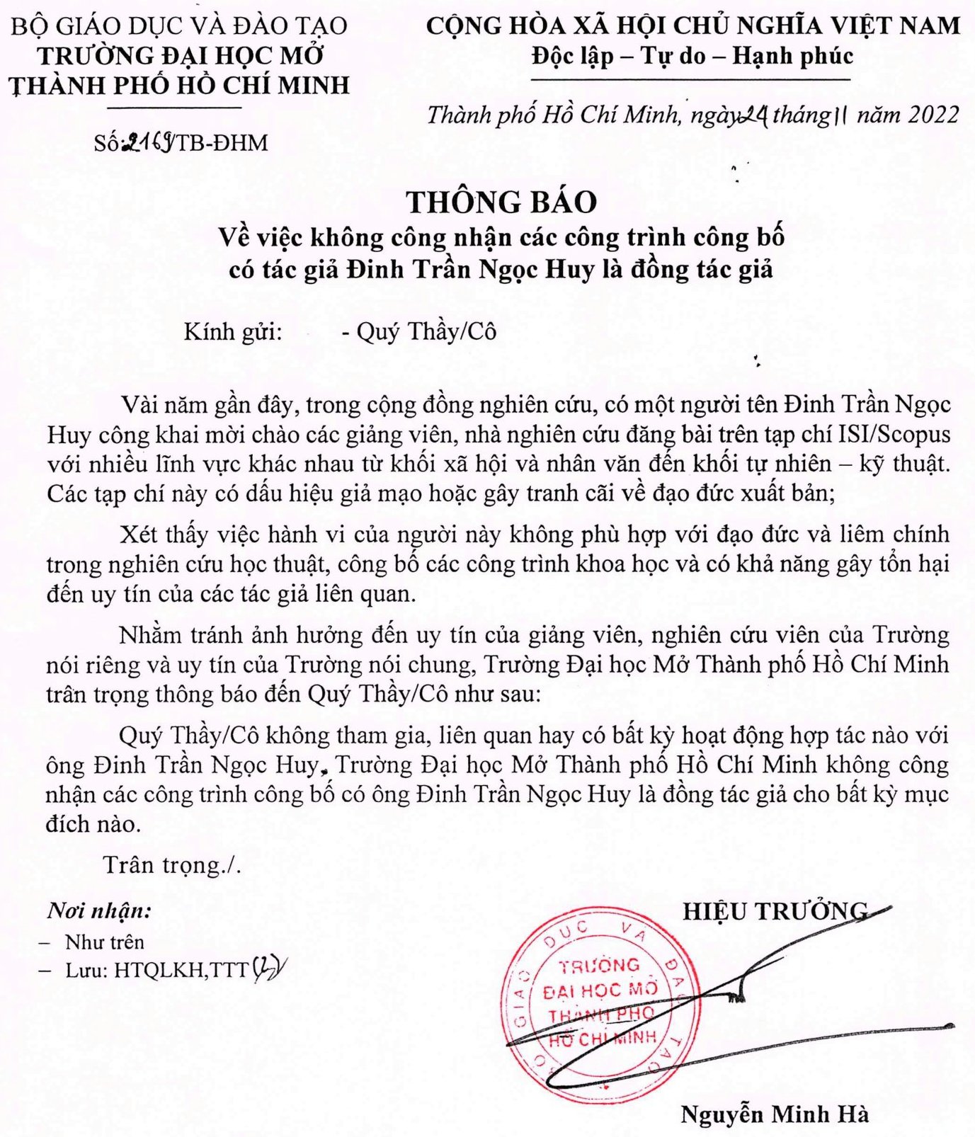 Trường đại học gửi cảnh báo tới 