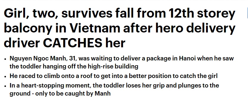 Báo chí quốc tế gọi anh Nguyễn Ngọc Mạnh là “siêu anh hùng” cứu bé gái rơi chung cư - Ảnh 3.