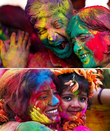 Lễ hội nổi tiếng thế giới Holi, ném nước màu và bột vào nhau trong vui sướng