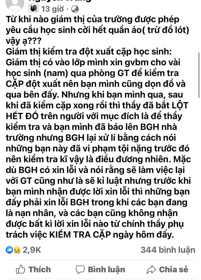 Giám thị yêu cầu học sinh cởi đồ: Sở GD-ĐT TP.HCM lên tiếng - Ảnh 1.