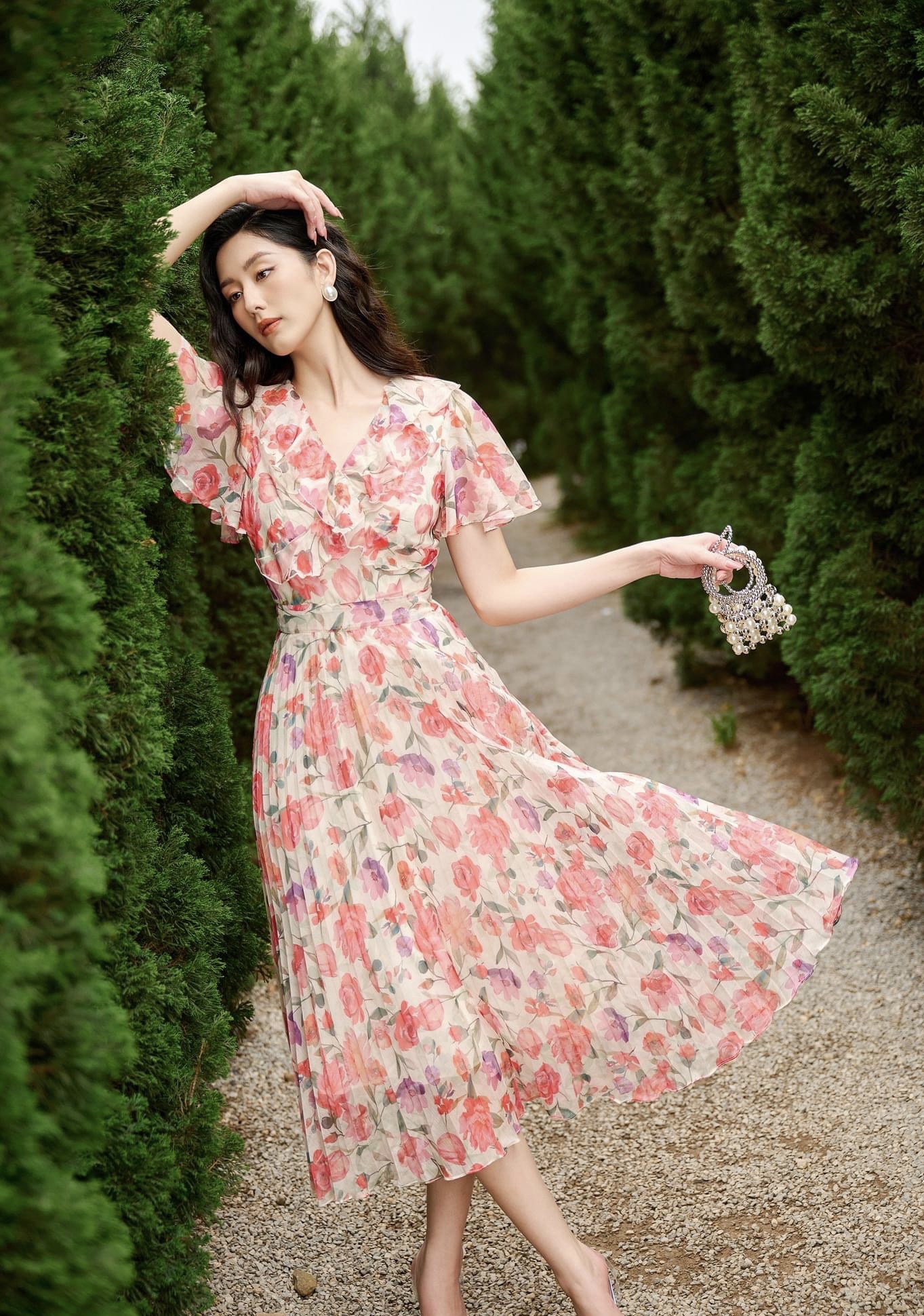 Mua Đầm Váy Hoa Hồng Phối Nút Rút Dây Siêu Xinh Thời Trang Nữ Dạo Phố  Tiki
