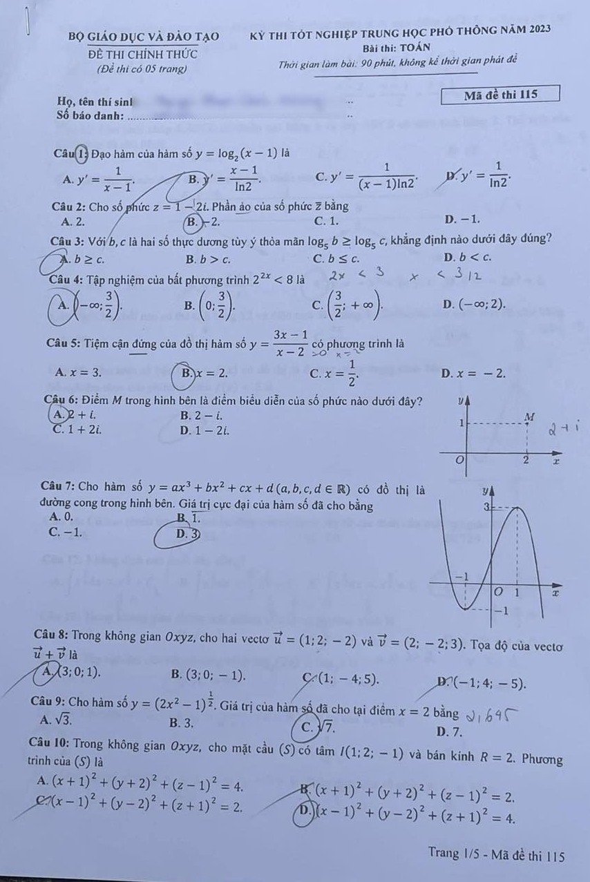 Thi Tốt Nghiệp Thpt 2023 Đề Chính Thức Môn Toán