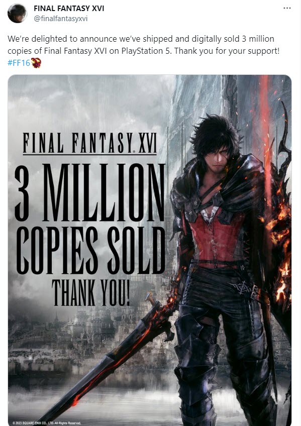 Final Fantasy XVI đã bán được hơn 3 triệu bản - Ảnh 1.