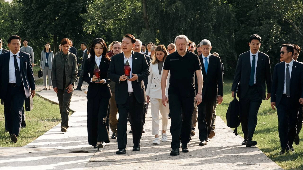 Chùm ảnh: Tổng thống Hàn Quốc và phu nhân thăm Ukraine - Ảnh 1.
