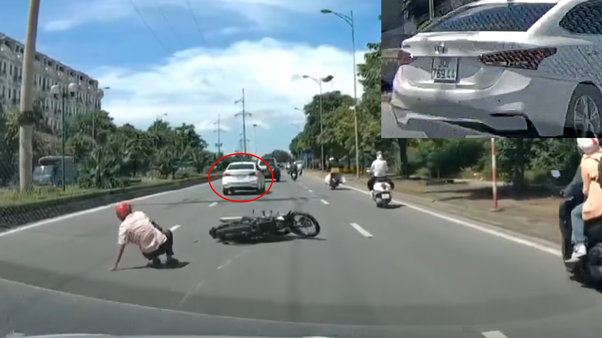 Tài xế ô tô ‘bẩn tính’, cố tình tạt ngã xe máy… rồi bỏ chạy - Ảnh 2. Tài xế ô tô ‘bẩn tính’, cố tình tạt ngã xe máy… rồi bỏ chạy - Ảnh 2.