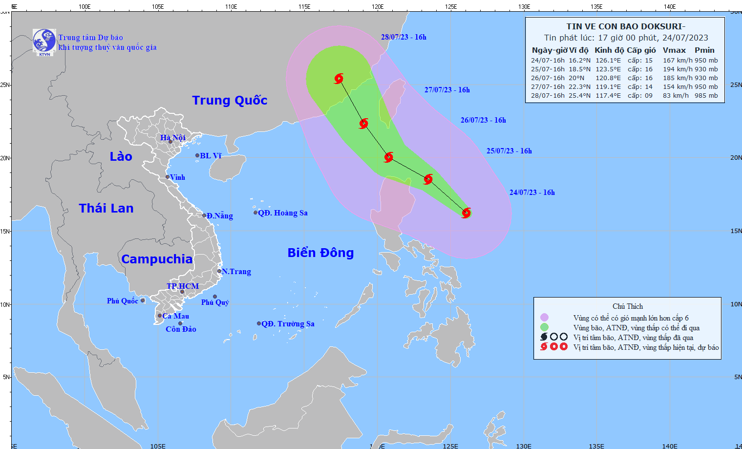 Bão Doksuri vào Biển Đông: Sóng biển cao 7 m, gió giật cấp 14 - Ảnh 1.