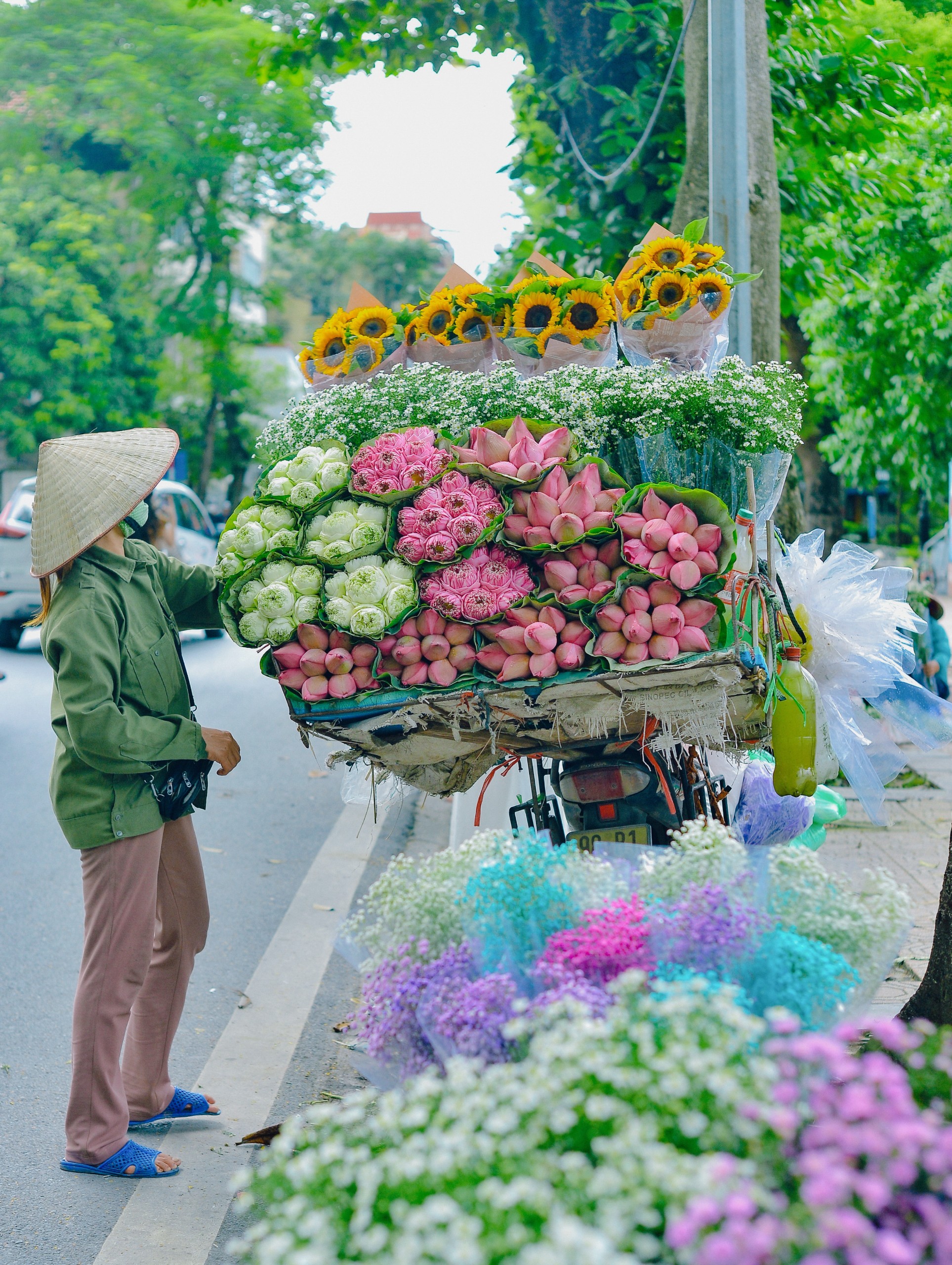Hà Nội đẹp ngỡ ngàng trên những xe hàng hoa dưới phố - Ảnh 2.