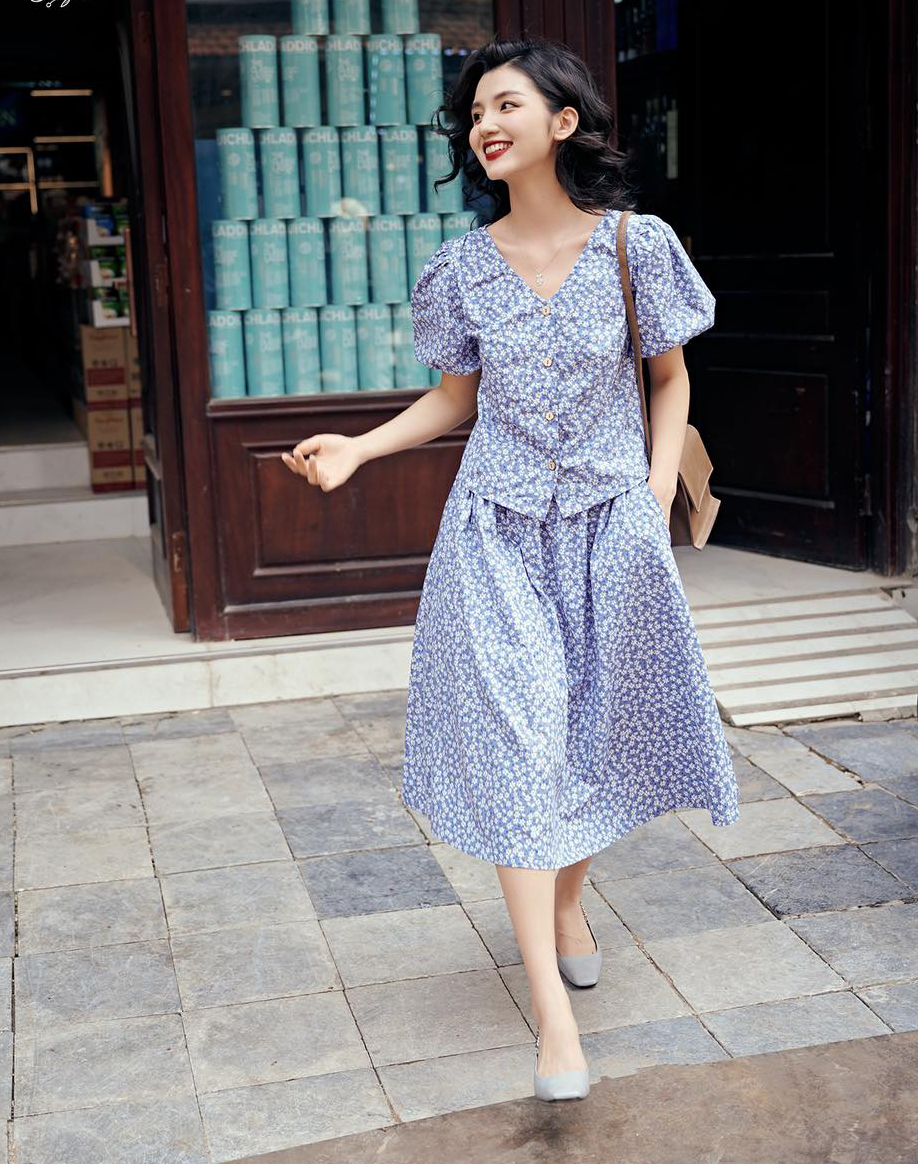 Chân Váy Hoa Nhí Xếp Ly Vintage Có Sẵn - Chân váy dài | ThờiTrangNữ.vn