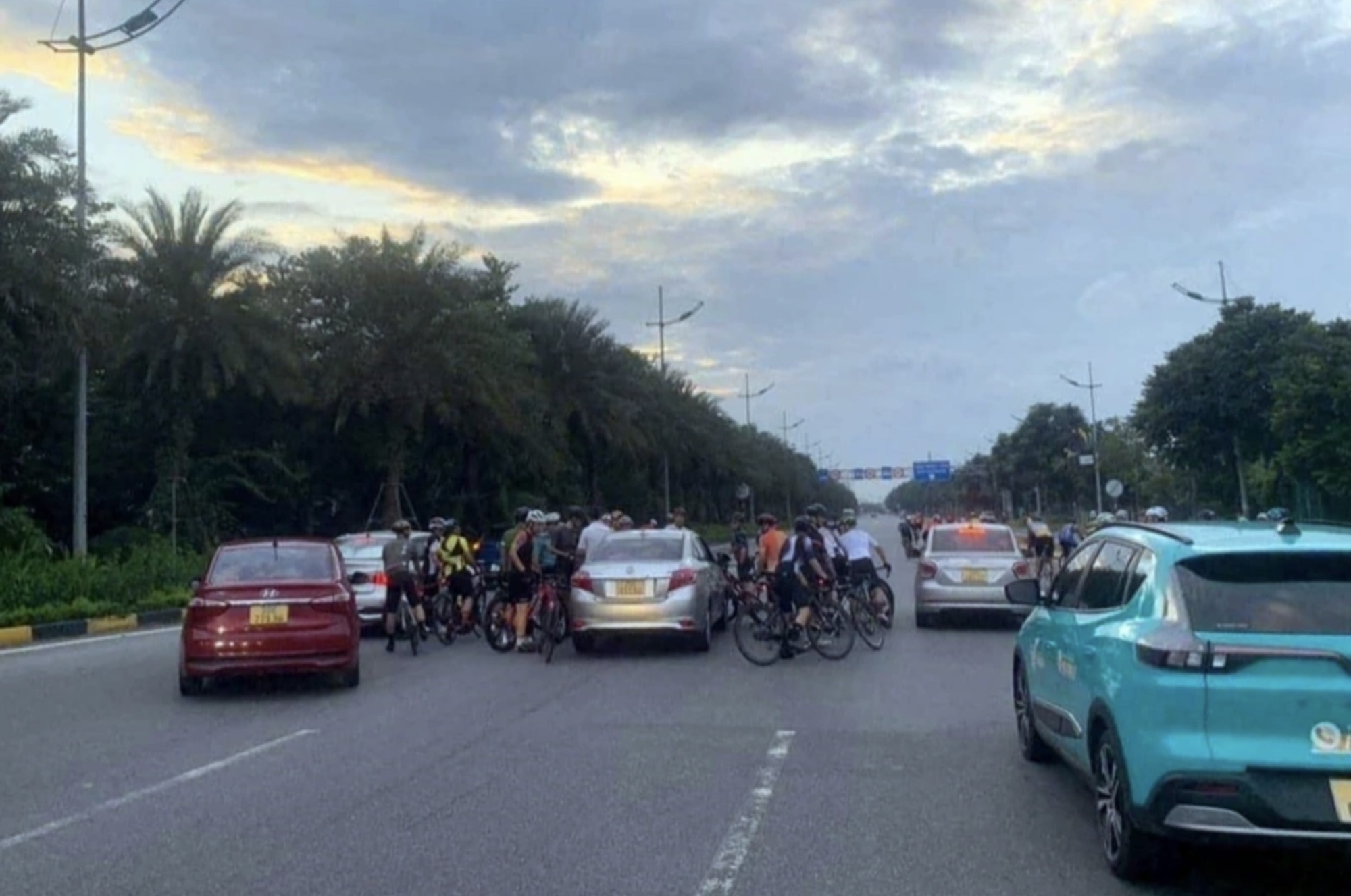 Nhóm người đi xe đạp trên cao tốc, chặn xe chửi bới tài xế taxi - Ảnh 2.