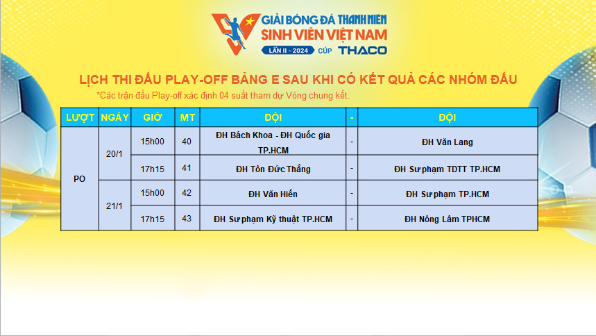 Nóng 'bỏng tay' 4 cặp đấu play-off vòng loại khu vực TP.HCM giải TNSV THACO Cup 2024- Ảnh 1.