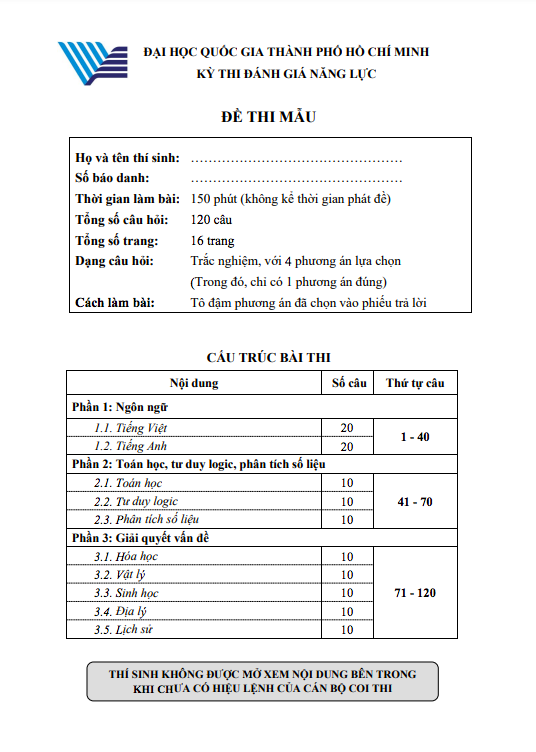 Đề minh họa kỳ thi đánh giá năng lực ĐH Quốc gia TP.HCM năm 2024- Ảnh 2.