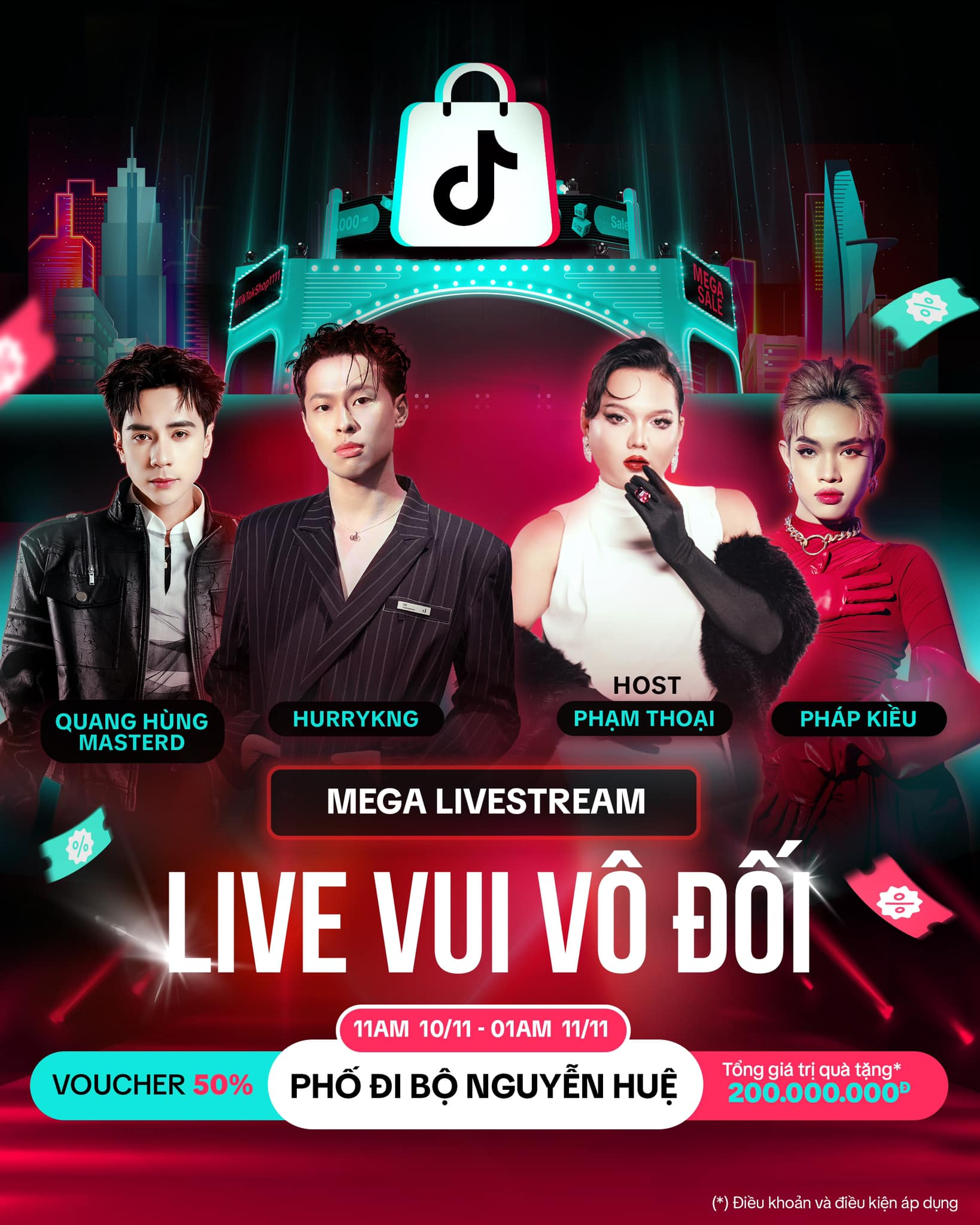 Phạm Thoại cùng dàn nghệ sĩ HURRYKNG, Quang Hùng MasterD và Pháp Kiều hứa hẹn khuấy động phiên Mega Livestream 10.11, mang đến trải nghiệm mua sắm kết hợp giải trí 