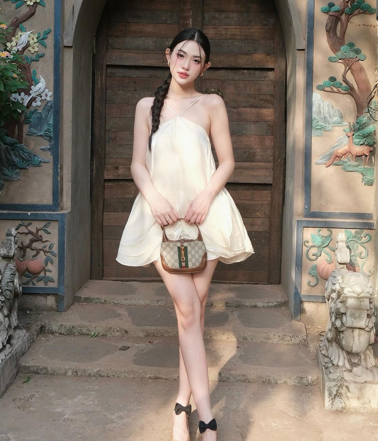 Váy Cổ Yếm, Đầm Trắng Chất Xốp In Hoa 2 Kiểu Dáng Xoè, Tay Bồng | Shopee  Việt Nam