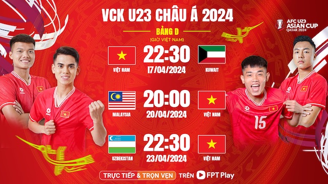 Lịch thi đấu của U.23 Việt Nam tại bảng D, vòng chung kết U.23 châu Á 2024