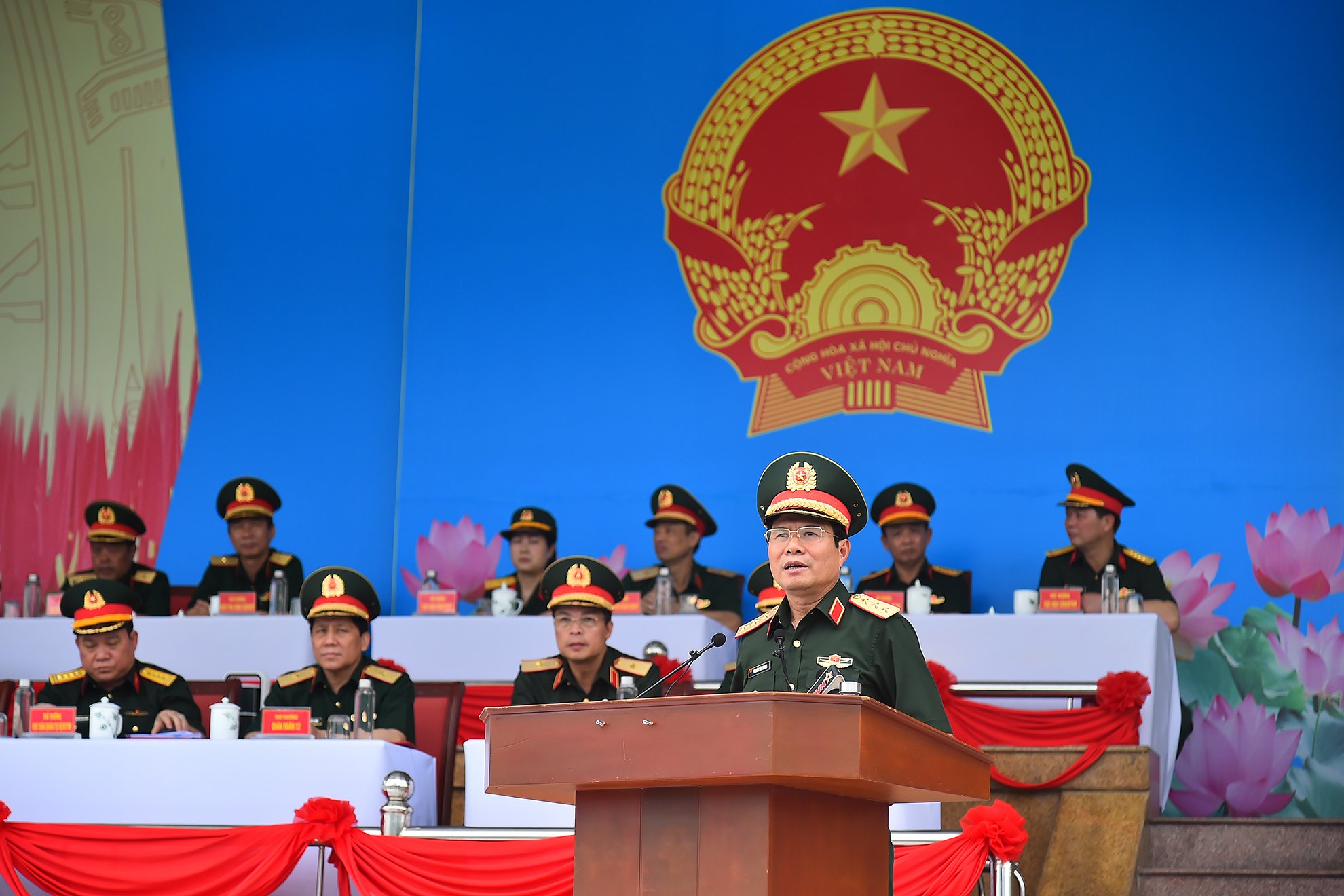 Thượng tướng Nguyễn Tân Cương phát biểu tại buổi hợp luyện