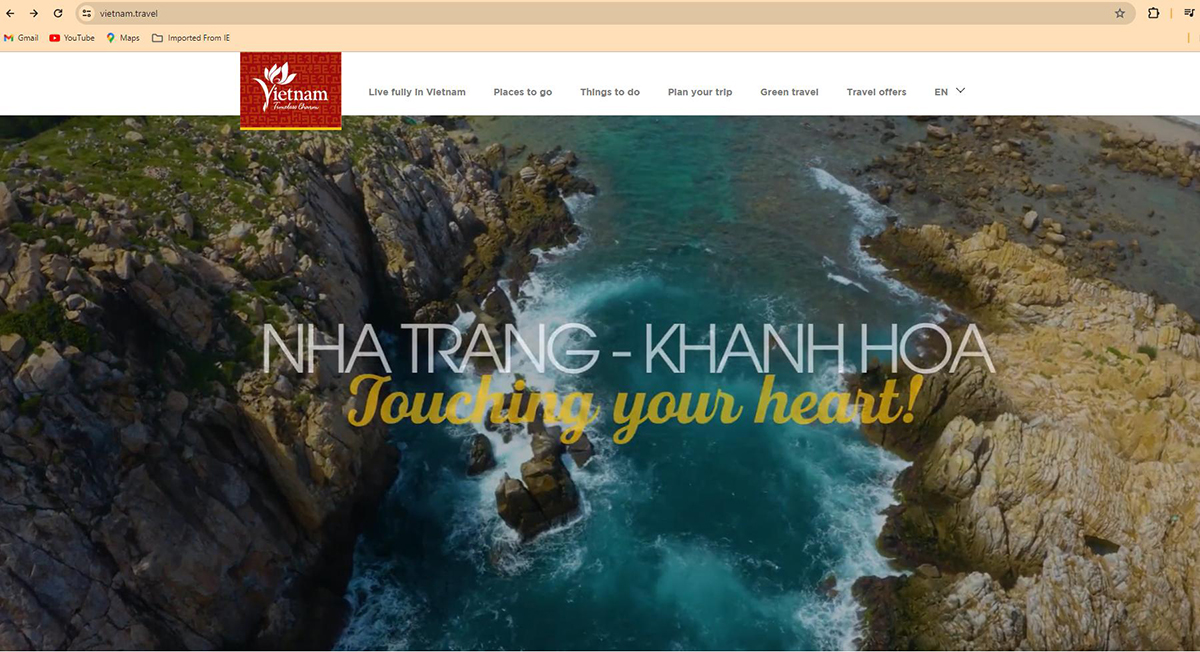 Video clip “Nha Trang - Khanh Hoa: Touching Your Heart” đang được quảng bá trên trang chủ website vietnam.travel