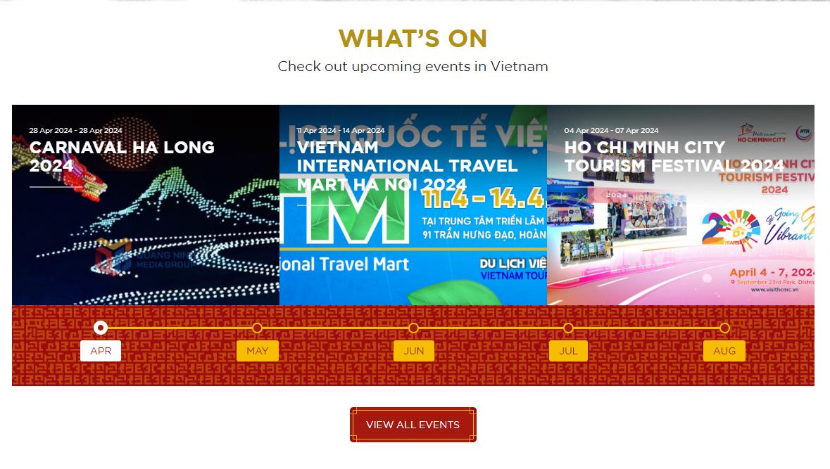 Thông tin về các sự kiện du lịch nổi bật sẽ hiện ra trong tầm mắt của du khách khi truy cập vào website