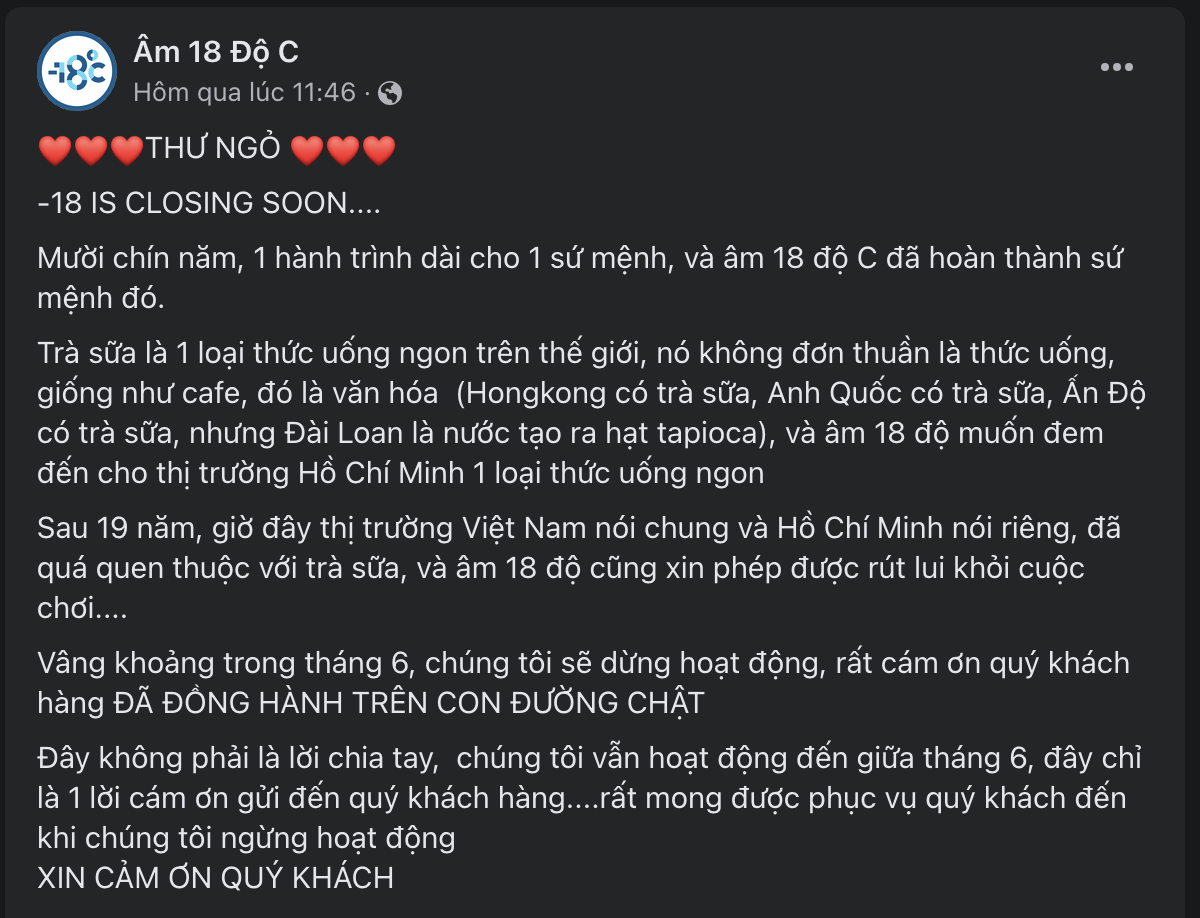 Thông tin quán sắp đóng cửa được chia sẻ ào ạt trên mạng xã hội mới đây