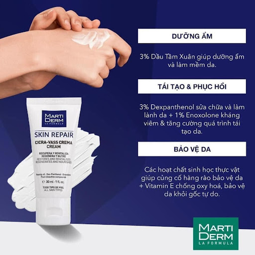 MartiDerm Skin Repair Cicra Vass Cream chưa thành phần an toàn, mang hiệu quả tối ưu