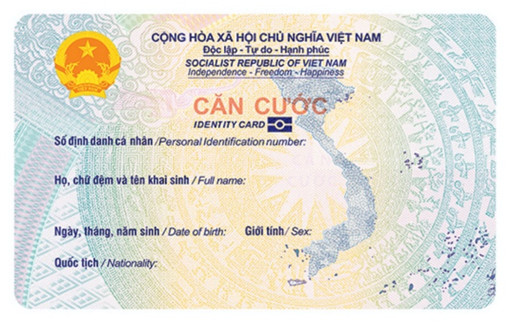 Mặt trước thẻ căn cước cho công dân Việt Nam từ 0 - dưới 6 tuổi