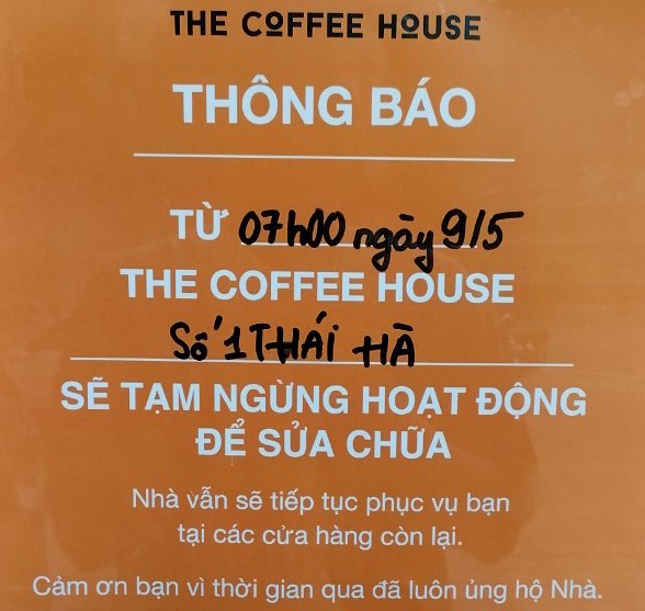 The Coffee House chi nhánh Thái Hà thông báo tạm ngừng hoạt động để sửa chữa