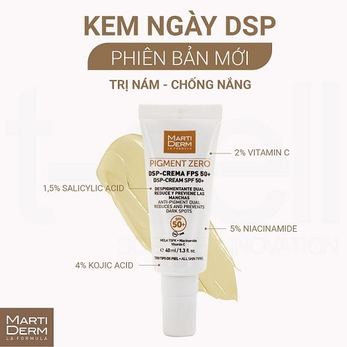 Martiderm Pigment Zero DSP SPF 50+ Cream có bảng thành phần ấn tượng