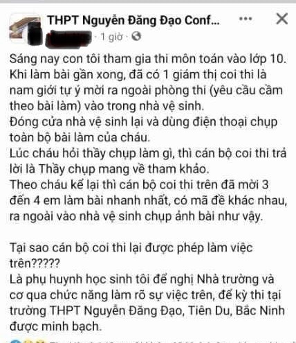 Xác minh vụ 'phụ huynh tố giám thị chụp bài thi vào lớp 10 của thí sinh'- Ảnh 1.