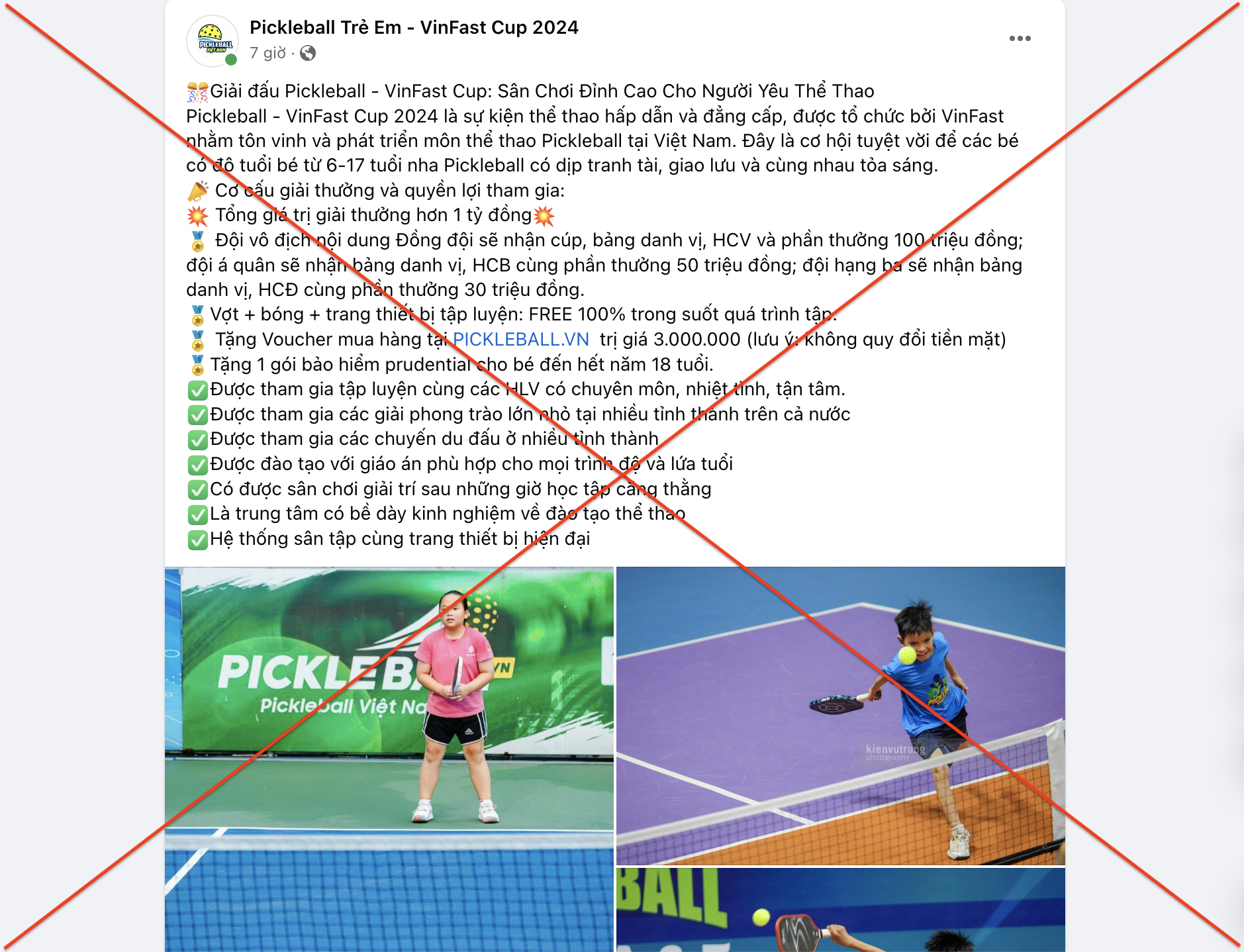 Một trang giả mạo giải Pickleball Thanh Niên 2024 - Cúp VINFAST