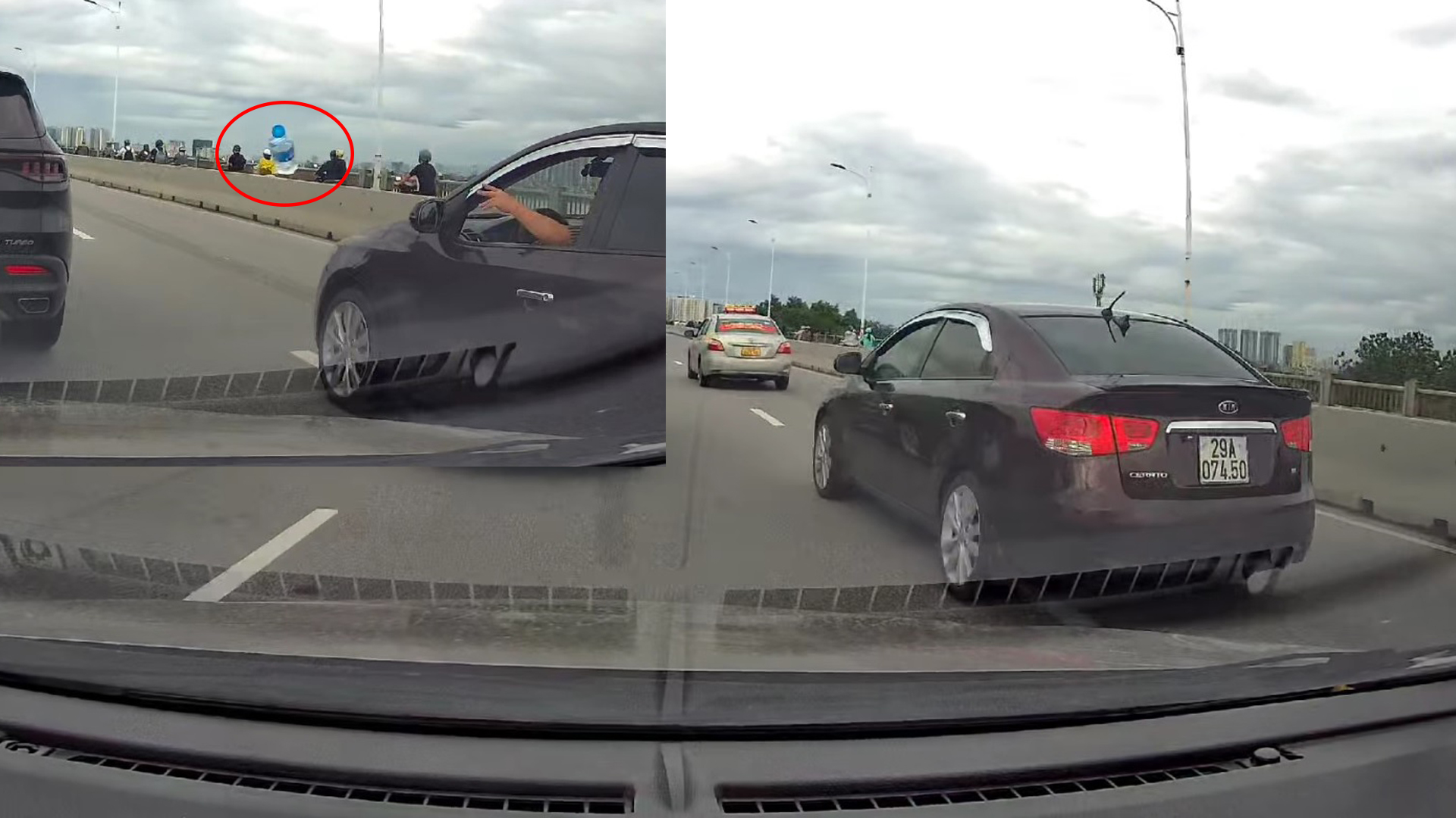 Tài xế ném chai nước vào ô tô khác vì... không chịu nhường đường