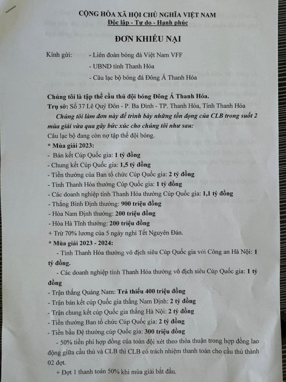 Cầu thủ Thanh Hóa bị nợ nhiều tỉ đồng tiền lương, thưởng: Cầu cứu lãnh đạo tỉnh- Ảnh 1.