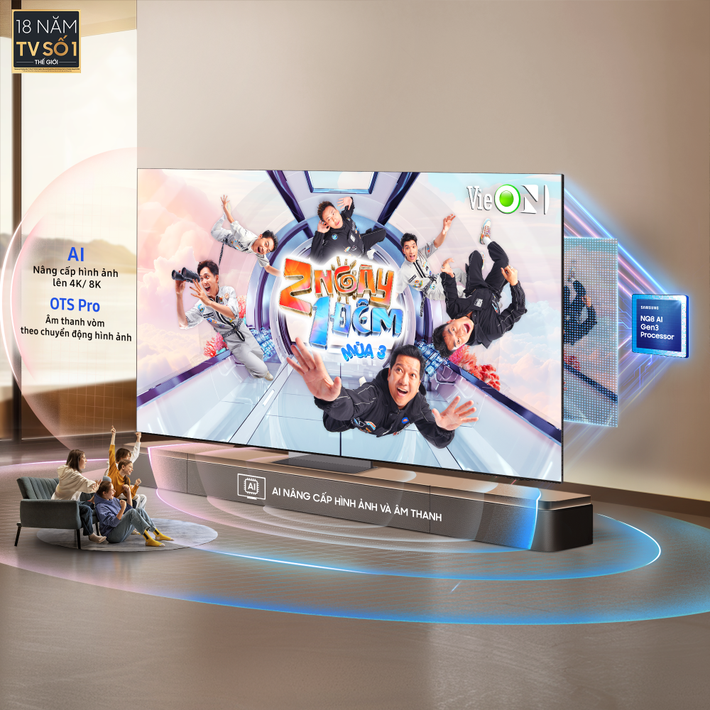 AI nâng cấp hình ảnh và âm thanh nhờ sức mạnh của bộ xử lý NQ8 AI thế hệ 3 giúp Neo QLED 8K mang đến trải nghiệm giải trí sống động chưa từng có AI nâng cấp hình ảnh và âm thanh nhờ sức mạnh của bộ xử lý NQ8 AI thế hệ 3 giúp Neo QLED 8K mang đến trải nghiệm giải trí sống động chưa từng có