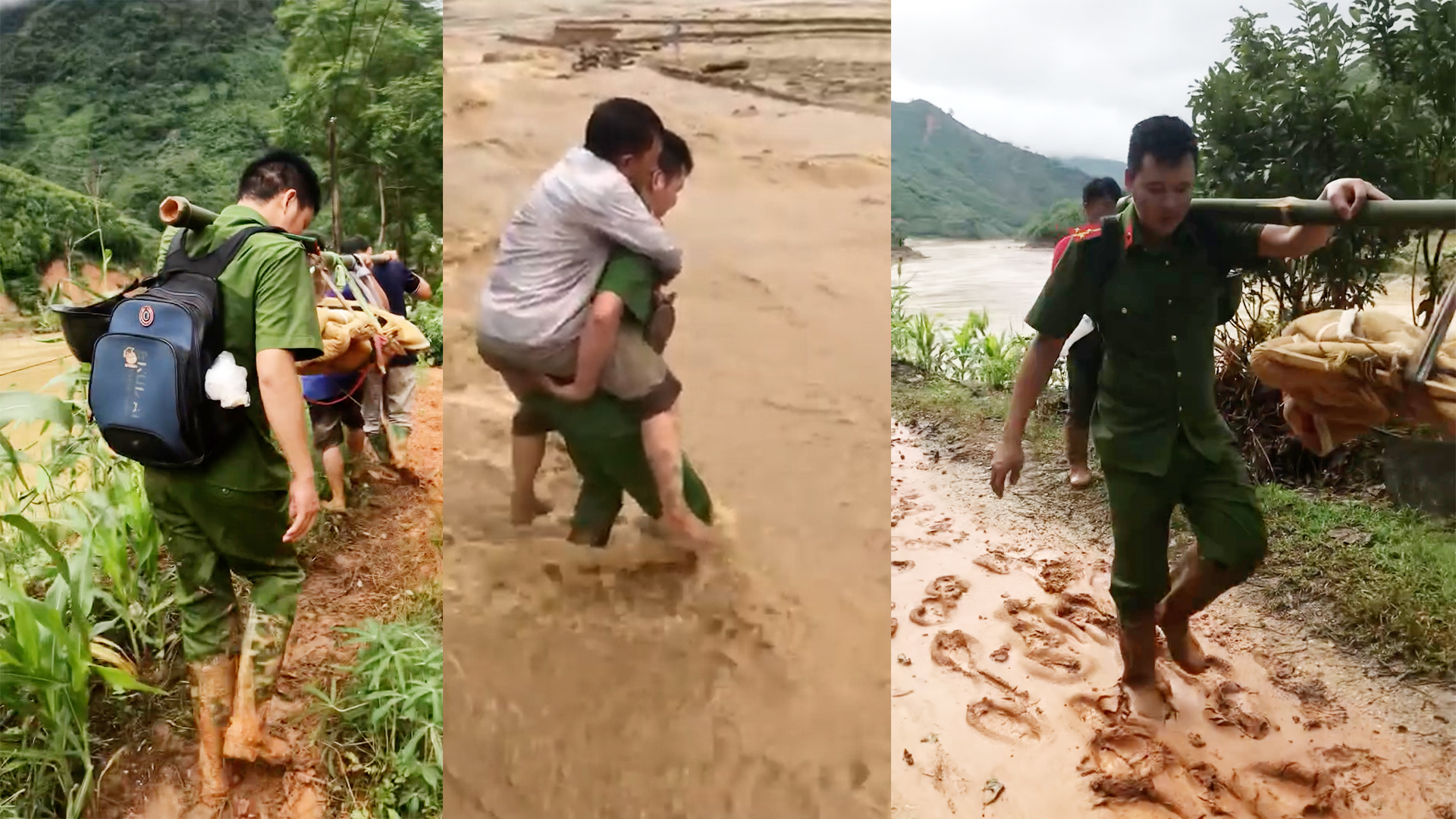 Xúc động hình ảnh công an xã cõng nạn nhân vụ sạt lở Nậm Tông vượt suối đi cấp cứu- Ảnh 2.