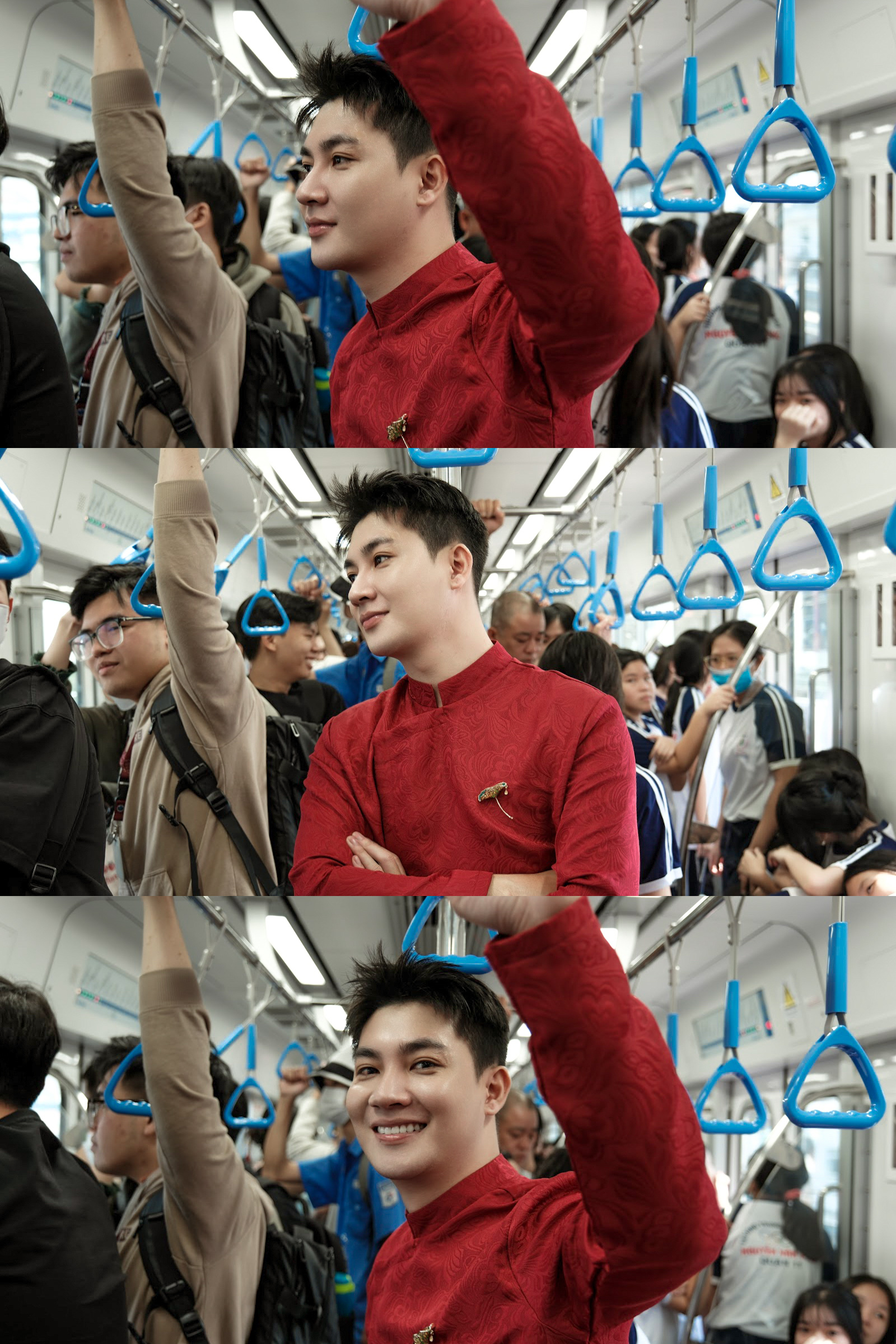 ถ่ายรูปเทศกาลเต๋าได๋ที่รถไฟฟ้าใต้ดิน เมื่อประเพณีผสานกับความทันสมัย - รูปที่ 3 Chụp ảnh áo dài tết tại metro, khi truyền thống gặp hiện đại- Ảnh 3.