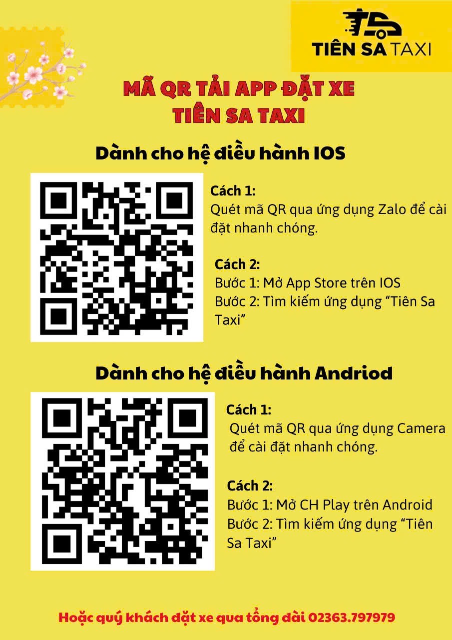 Tải ứng dụng Tiên Sa Taxi để đặt xe nhanh chóng, cước giá cố định