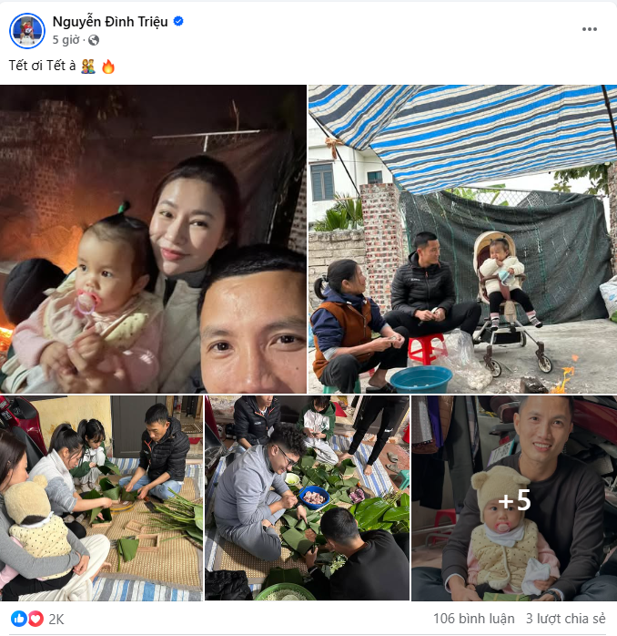 And goalkeeper Dinh Trieu wrapped banh chung with his family