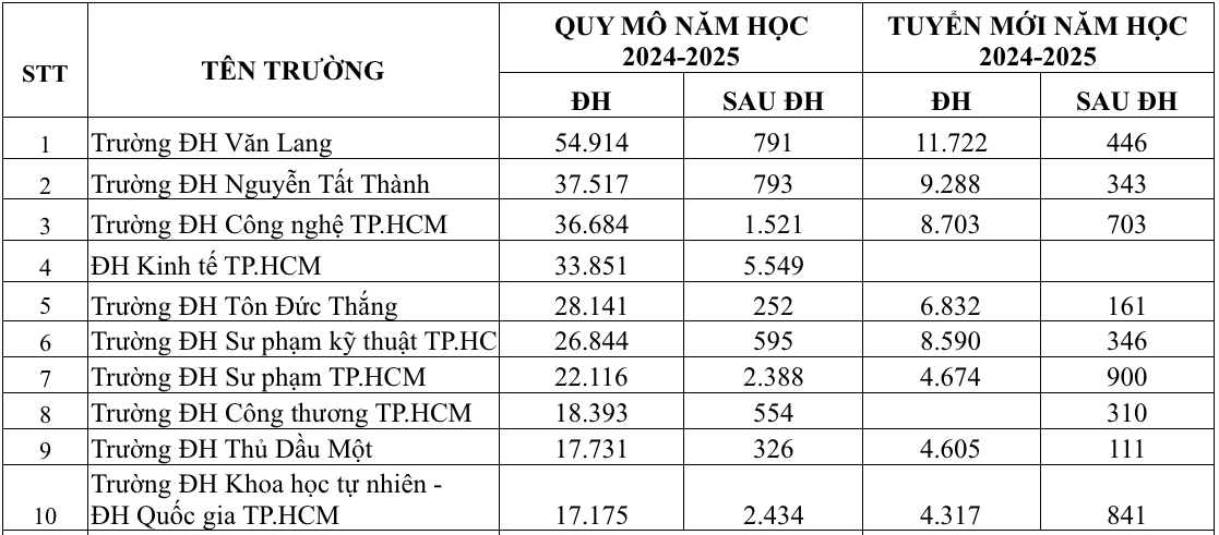 Trường ĐH nào có quy mô đào tạo lớn nhất TP.HCM? - Ảnh 2.