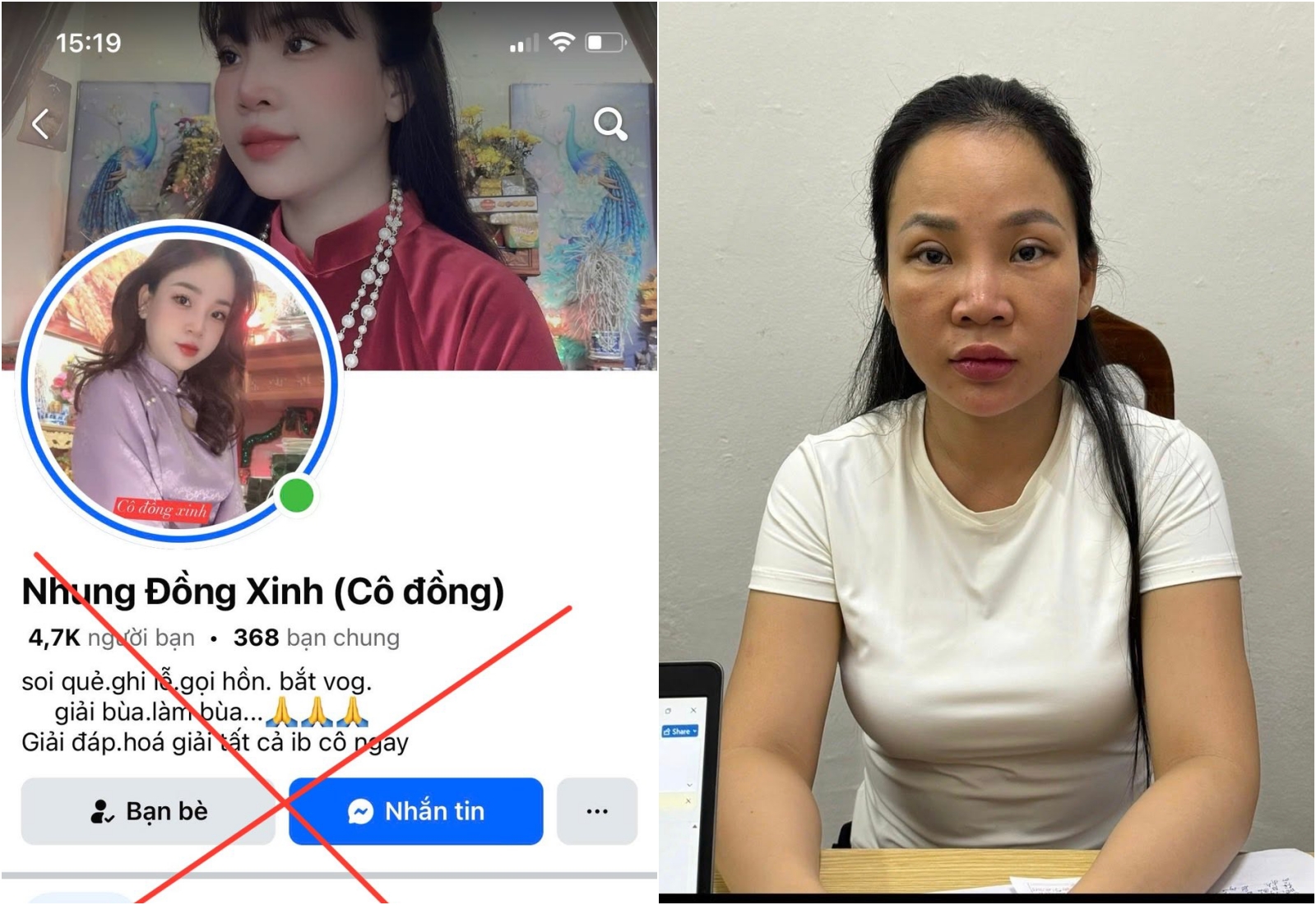 'Cô đồng Nhung xinh' bị khởi tố vì lừa đảo xem bói, cắt duyên- Ảnh 1. 'Cô đồng Nhung xinh' bị khởi tố vì lừa đảo xem bói, cắt duyên- Ảnh 1.