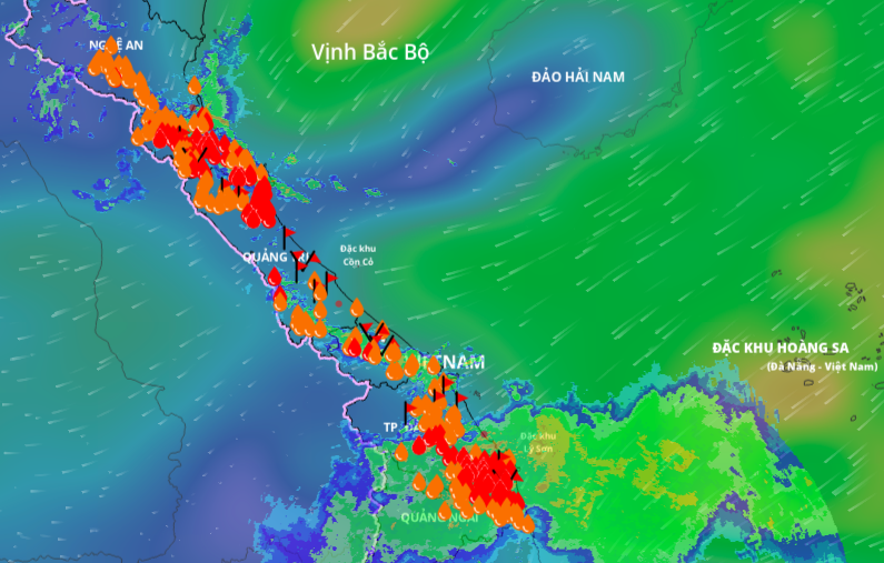 Các tỉnh miền Trung từ Nghệ An đến Quảng Ngãi đang có mưa lớ. ẢNH; VNDMSn Các tỉnh miền Trung từ Nghệ An đến Quảng Ngãi đang có mưa lớn