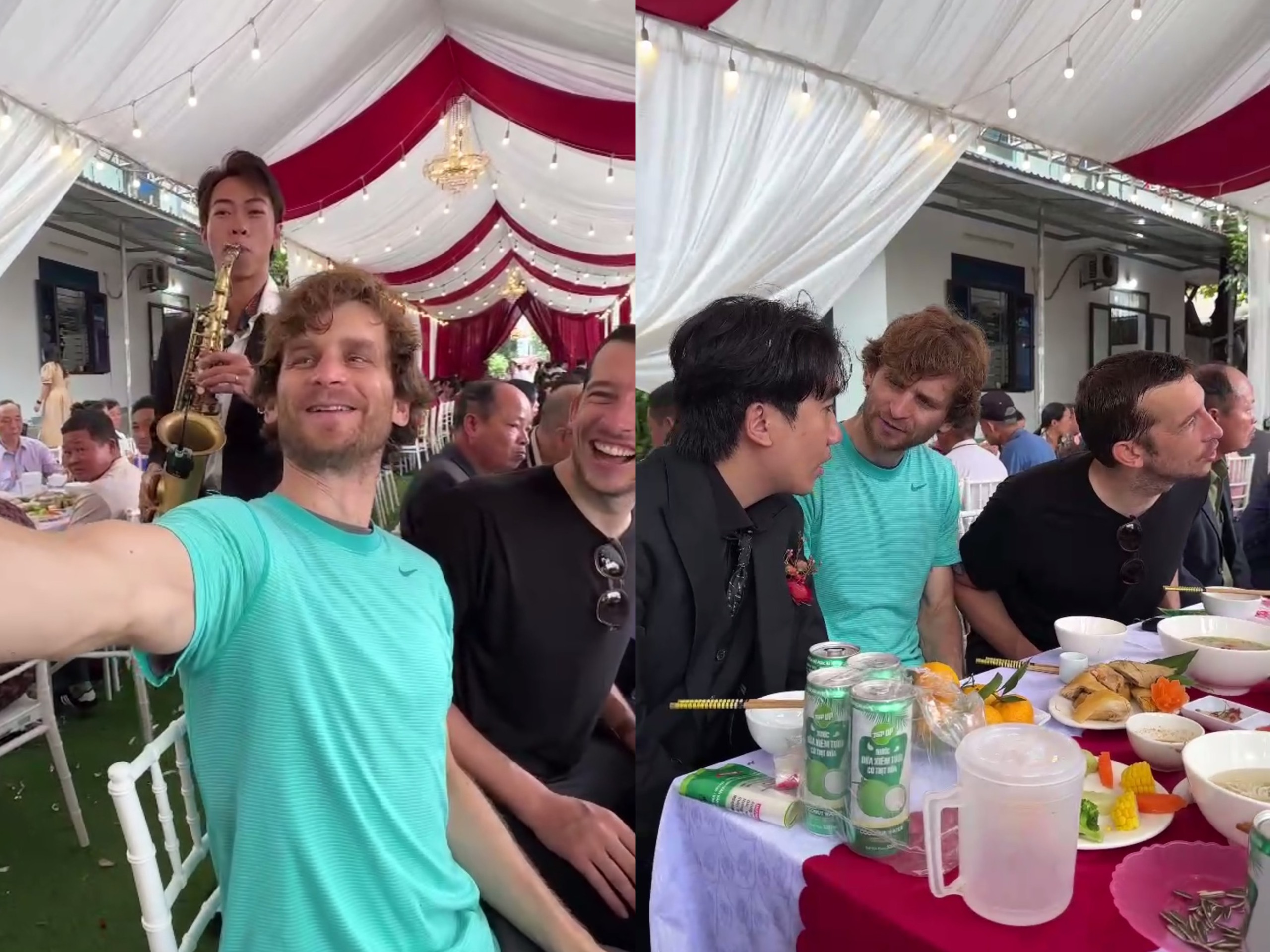 2 khách Tây đạp xe đi phượt được cô dâu, chú rể mời ăn cỗ  - Ảnh 1.