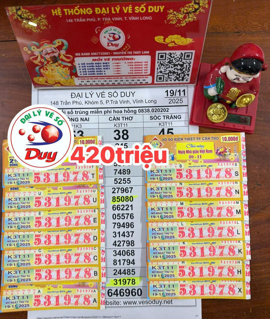 Khách TP.HCM trúng xổ số miền Nam ngày 19 tháng 11, lấy tiền mặt sắm vàng
- Ảnh 2. Khách TP.HCM trúng xổ số miền Nam ngày 19 tháng 11, lấy tiền mặt sắm vàng
- Ảnh 2.