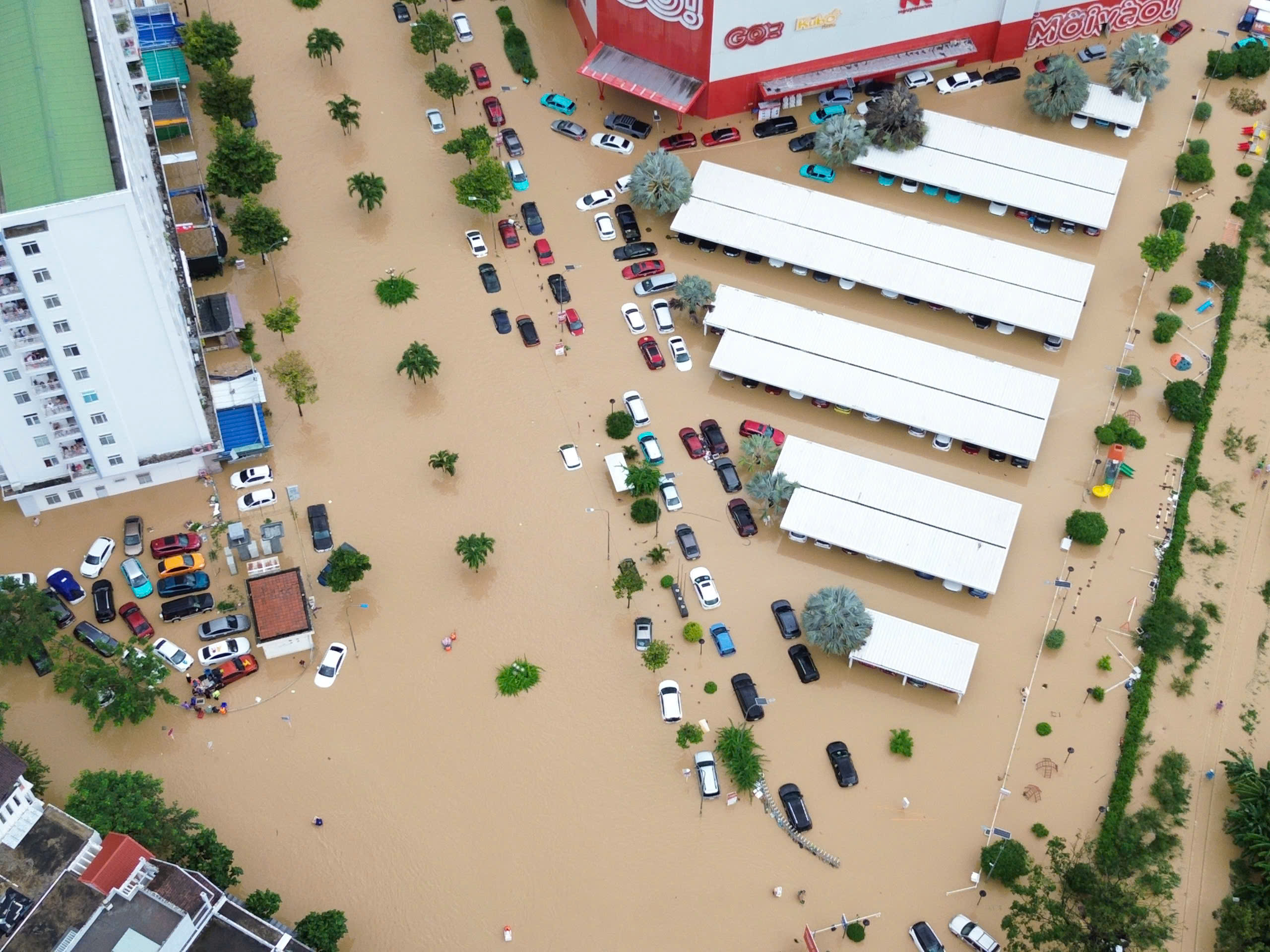 Biển nước ngập lụt Tây Nha Trang, vòng xoay Ngọc Hội thành nơi 'cứu' ô tô- Ảnh 4.