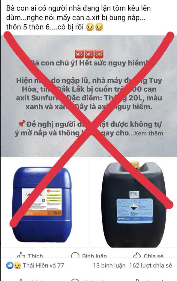 Thông tin về axit sunfuric trôi nổi trong nước lũ và sự thật về các ca tử vong - Ảnh 1. Thông tin về axit sunfuric trôi nổi trong nước lũ và sự thật về các ca tử vong - Ảnh 1.