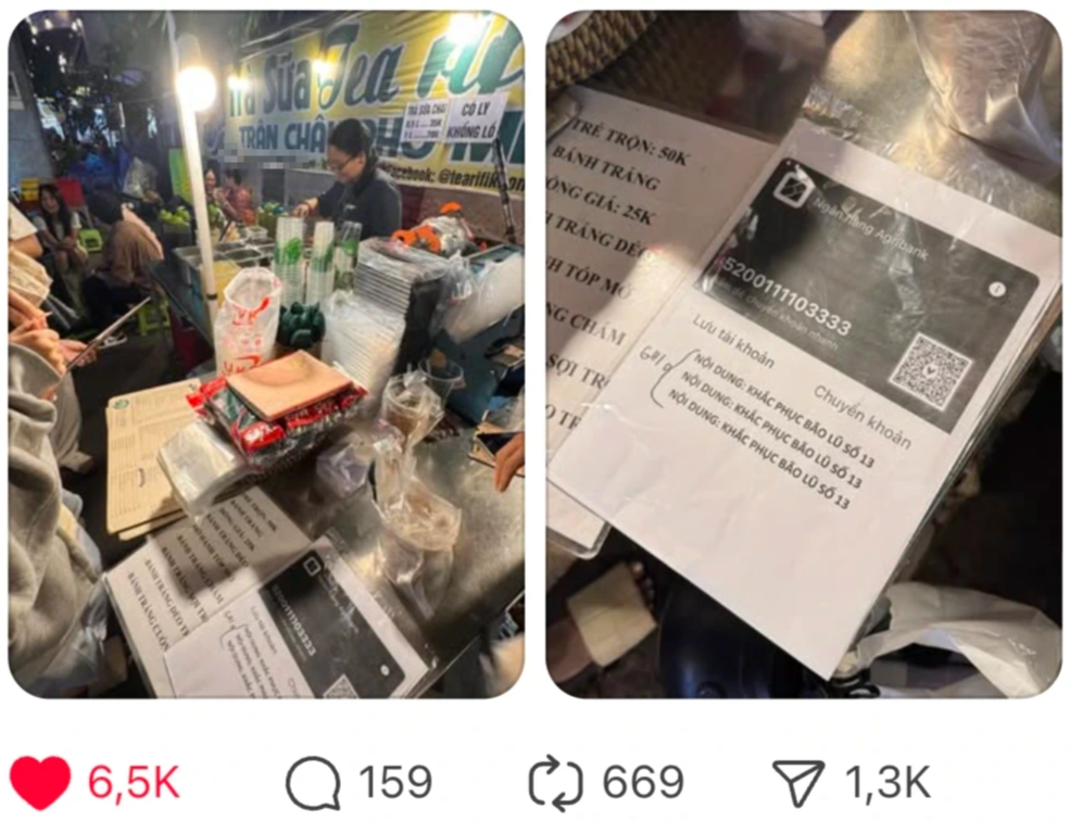 Quán trà sữa 'từ chối' doanh thu, đề nghị khách chuyển khoản cho vùng lũ miền Trung- Ảnh 1. Quán trà sữa 'từ chối' doanh thu, đề nghị khách chuyển khoản cho vùng lũ miền Trung - Ảnh 1.