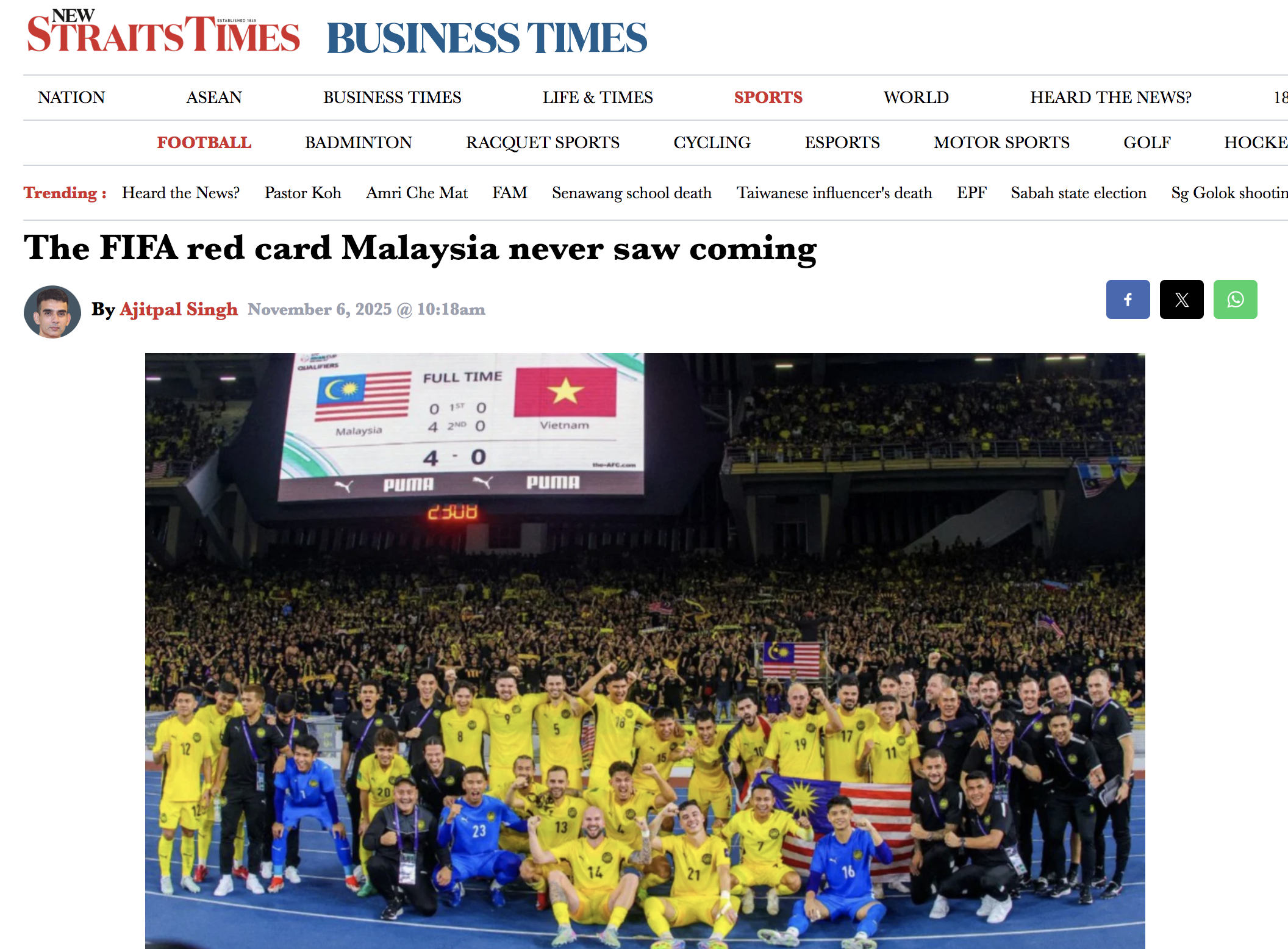 FIFA trừng phạt bóng đá Malaysia: 'FAM đừng lấp liếm gian dối, CĐV sẽ không tha thứ'- Ảnh 2. FIFA trừng phạt bóng đá Malaysia: 'FAM đừng lấp liếm gian dối, CĐV sẽ không tha thứ'- Ảnh 2.